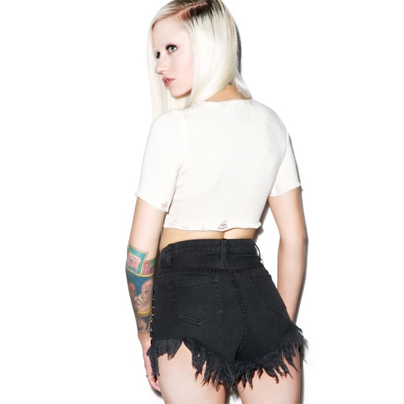 ♦️SOLD♦️ Current Mood Punk Link Denim Jean Shorts - Picture 3 of 6